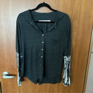 Raquel Allegra Long-Sleeve Tie Dye Henley Tee button-down Boho S